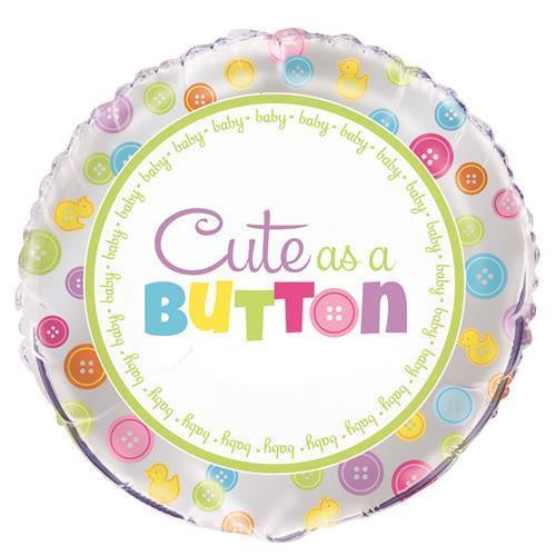 Silver Rim Button Themed Cute As A Button 45.7cm (18”) Foil Balloon